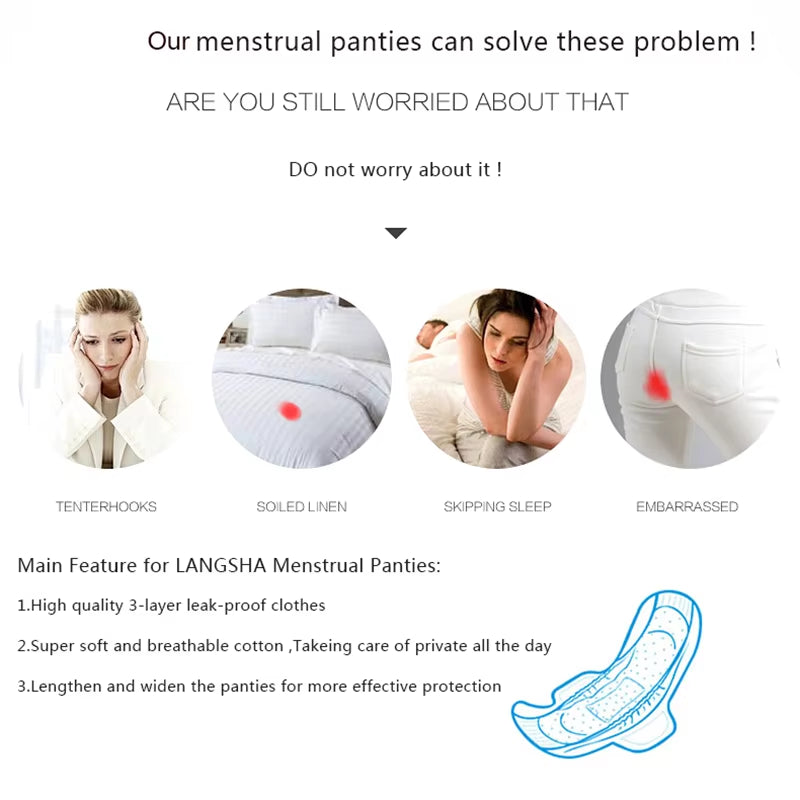 3Pcs Leak Proof Menstrual Panties Physiological Pants Women Underwear Period Comfortable Waterproof Briefs