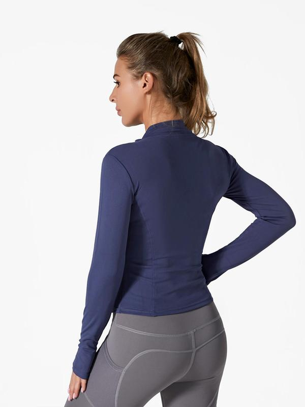 Sporty Women'S Solid Full Zip up Mock Neck Sports Track Jacket, Sport BBL Jackets, Breathable Running Thumb Hole Long Sleeve Jacket, Zip up Sportswear, Define Jacket, Workout Top for Women, Gym Clothing, Womenswear Sport Clothing, Jacket for Women