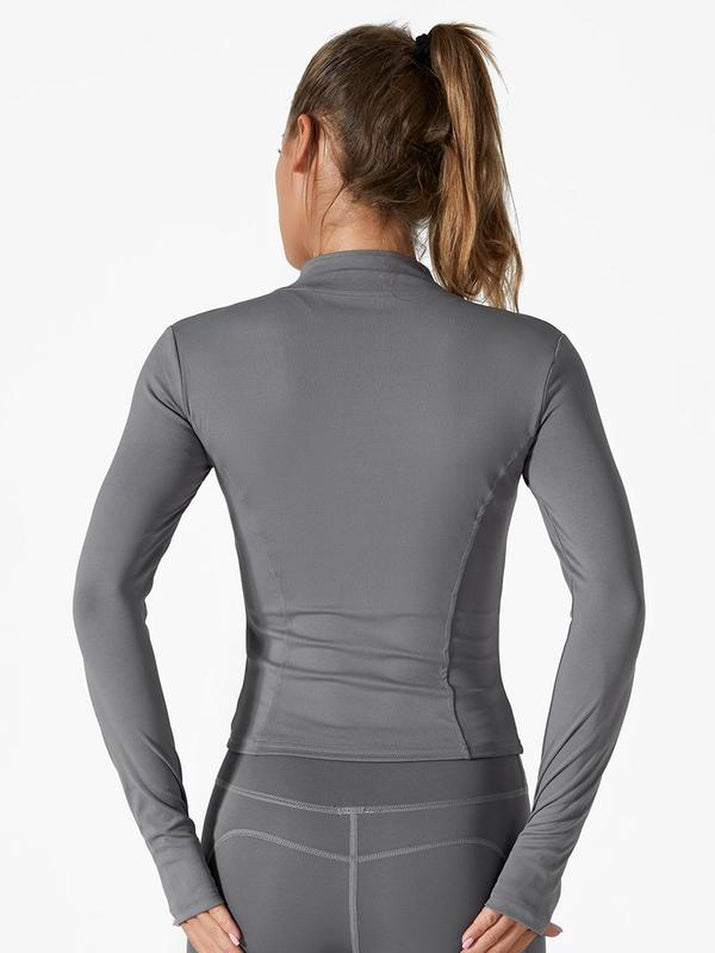 Sporty Women'S Solid Full Zip up Mock Neck Sports Track Jacket, Sport BBL Jackets, Breathable Running Thumb Hole Long Sleeve Jacket, Zip up Sportswear, Define Jacket, Workout Top for Women, Gym Clothing, Womenswear Sport Clothing, Jacket for Women